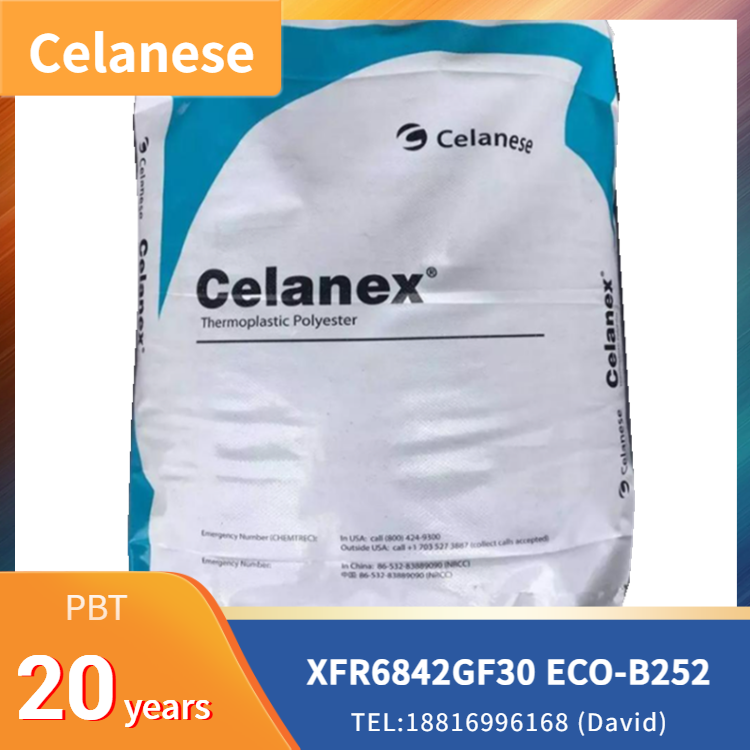 Celanese Celanex XFR6842GF30 ECO-B252 PBT,Eco-friendly base material, 30% glass fiber reinforced, halogen & antimony free, flame retardant UL94 V-0, excellent surface finish, high strength, high rigidity, good low-temperature toughness, high-temperature creep resistance, fatigue resistance, superior thermal stability, outstanding dimensional stability, arc resistance, reliable electrical insulation, hydrolysis resistance, engine oil resistance, environmental stress cracking resistance, wear resistance, fully compliant with green environmental regulations